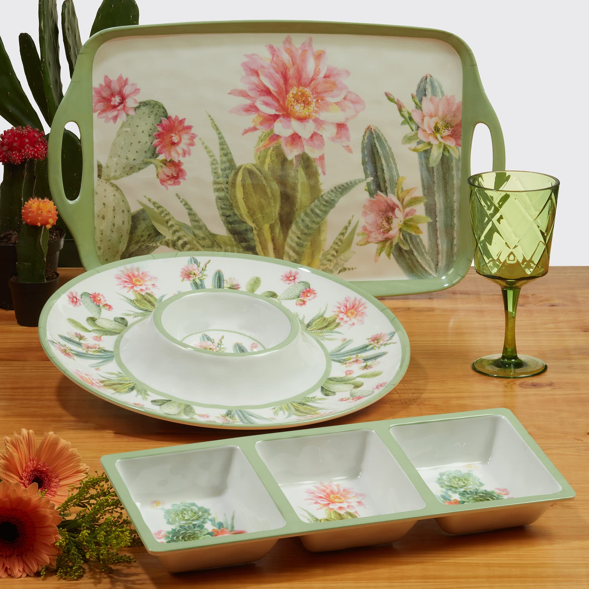 Certified International Desert Beauty 3 Piece Melamine Hostess/Serving Set, Multicolor, Large